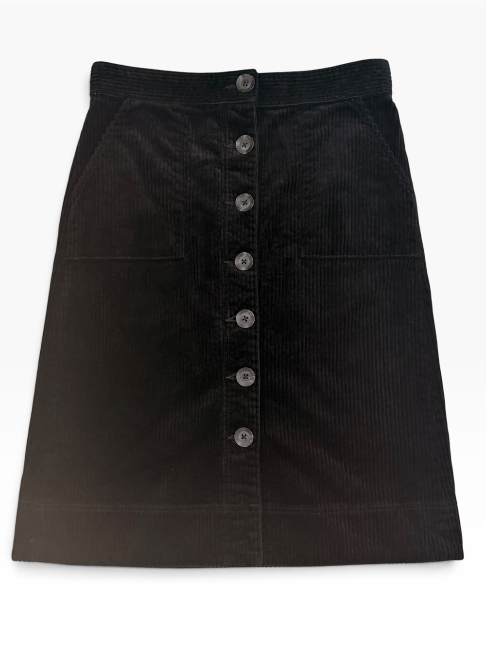 Margaret O'Leary Black Corduroy Button Front Mini Skirt Size S